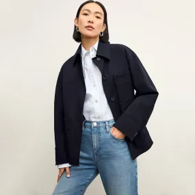 Steffi Jacket - Eco Better Than Denim with Sherpa :: Ink Comfort Cushion Neckline V Neck Design