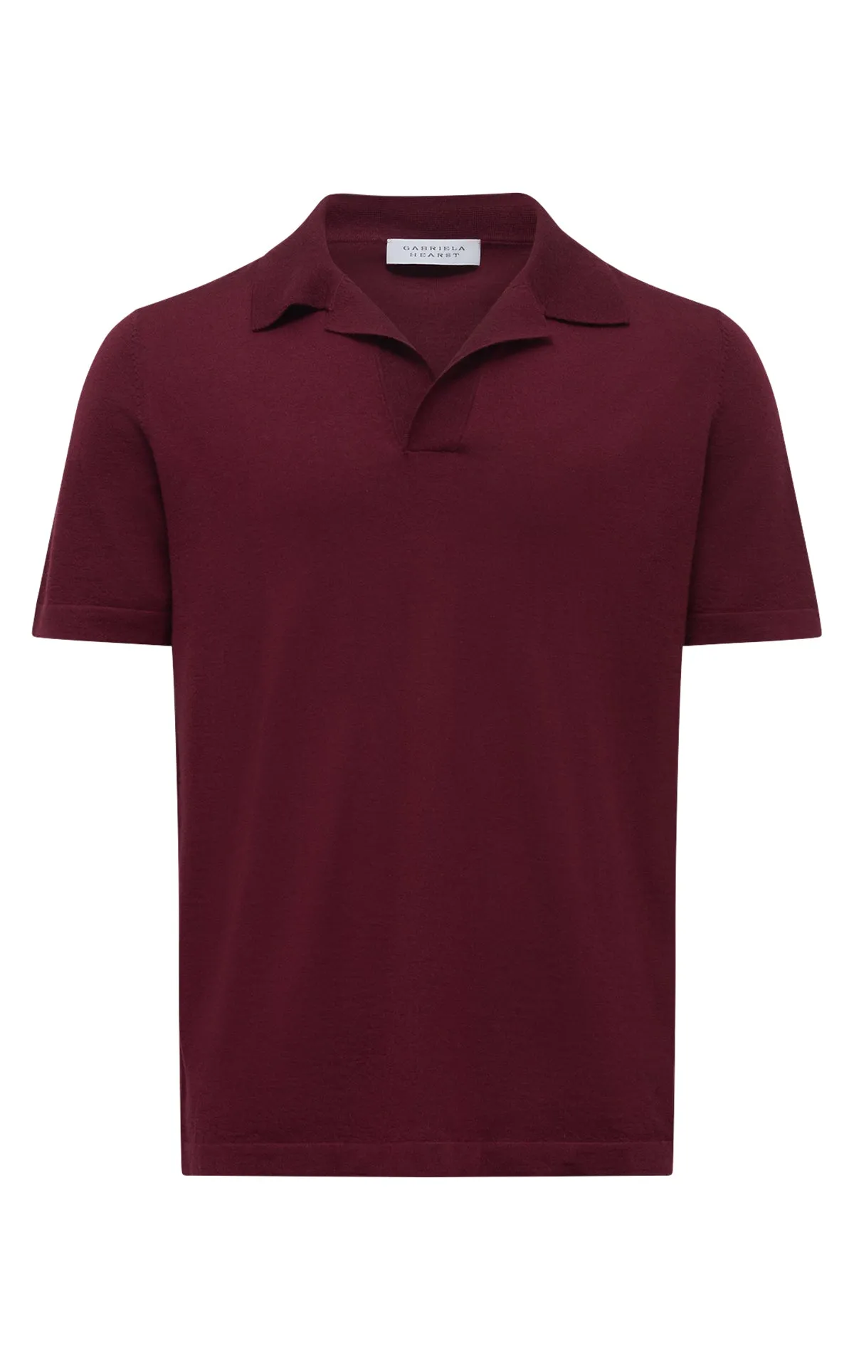 Stendhal Knit Short Sleeve Polo in Bordeaux Cashmere Sleek Fit Lightweight Weave