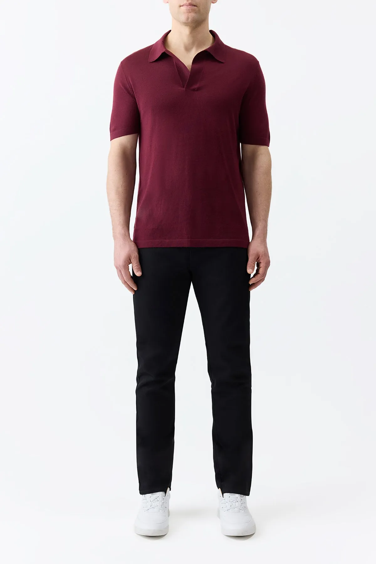 WrinkleResistant Finish Stendhal Knit Short Sleeve Polo in Bordeaux Cashmere
