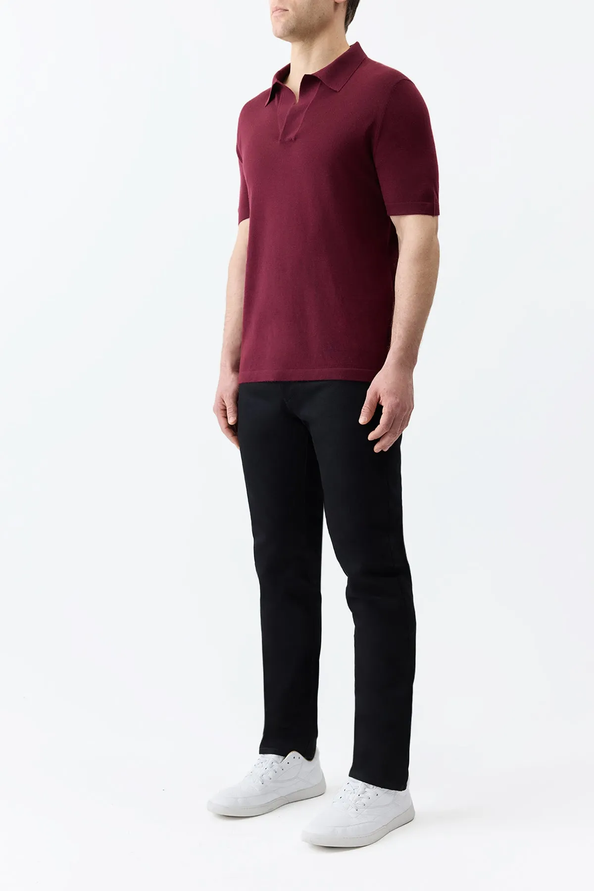 All Day Stendhal Knit Short Sleeve Polo in Bordeaux Cashmere