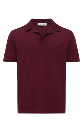 Stendhal Knit Short Sleeve Polo in Bordeaux Cashmere Sleek Fit Lightweight Weave
