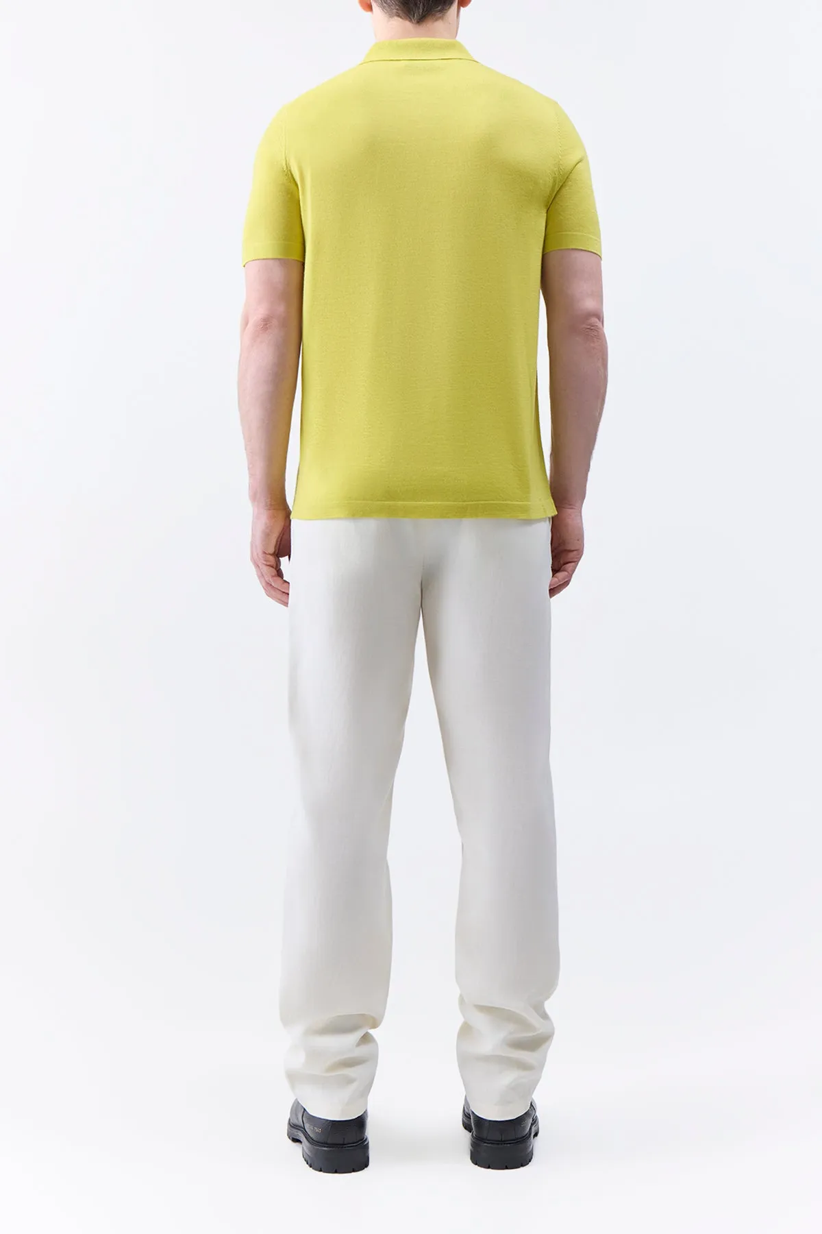 Stendhal Knit Short Sleeve Polo in Lime Adamite Cashmere Comfortable Drape