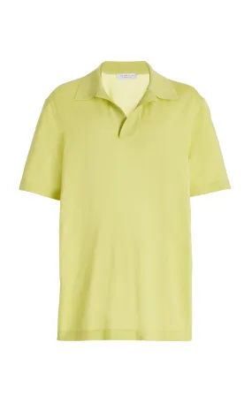 Knitwear Repair Toolkit Contrast Stitch Stendhal Knit Short Sleeve Polo in Lime Adamite Cashmere