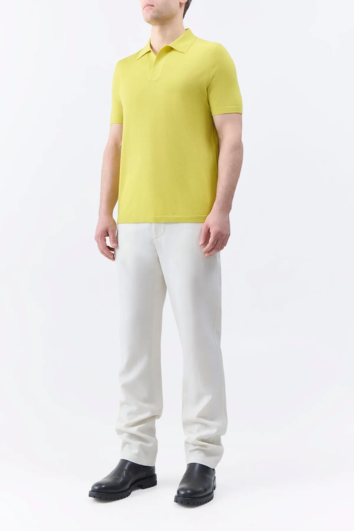 Circular Knit Pattern Winter Wardrobe Stendhal Knit Short Sleeve Polo in Lime Adamite Cashmere