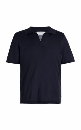 Plush Texture Stendhal Knit Short Sleeve Polo in Navy Cashmere