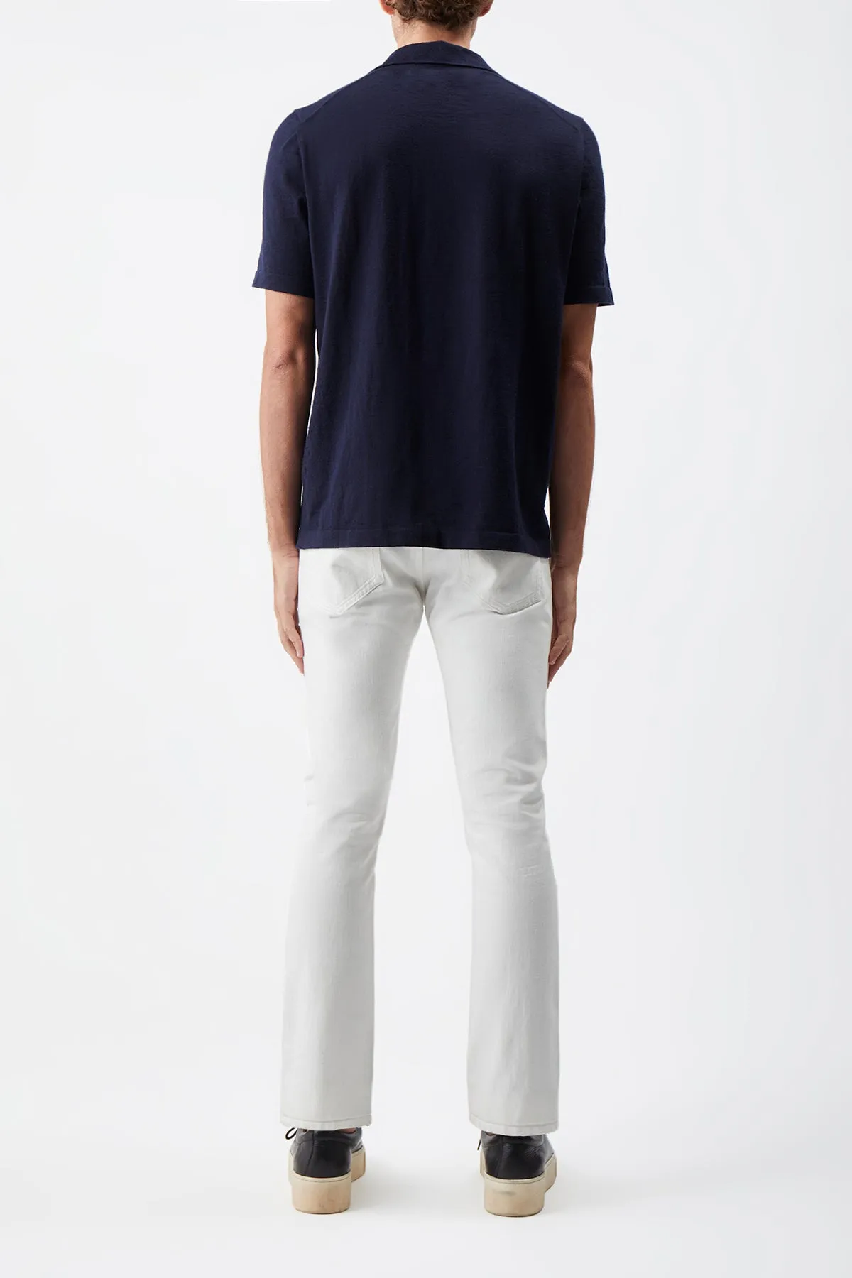 Stendhal Knit Short Sleeve Polo in Navy Cashmere OdorResistant Treatment Non Irritating Edging