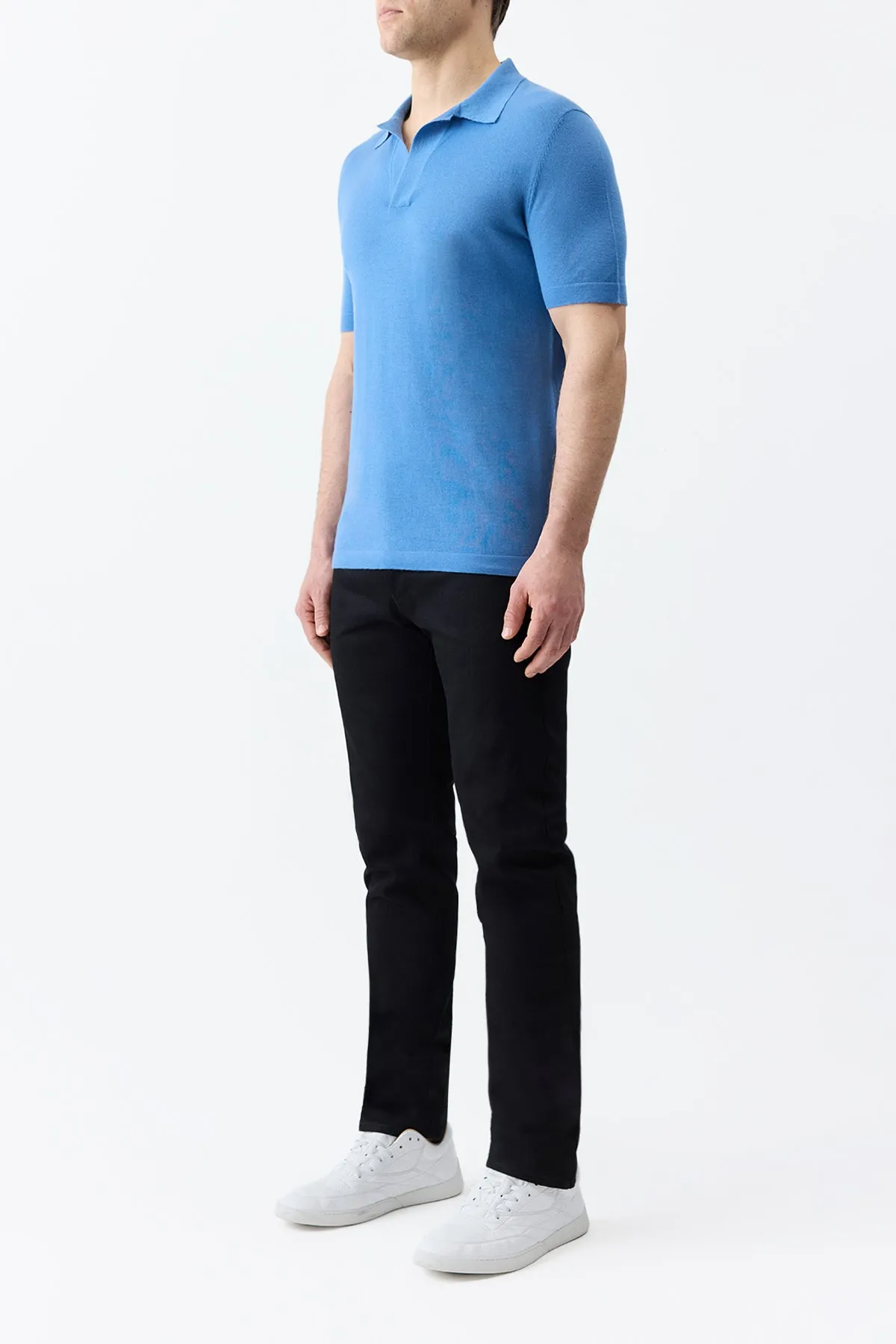 Quick Dry Tech Snag Free Fabric Stendhal Knit Short Sleeve Polo in Sky Cashmere