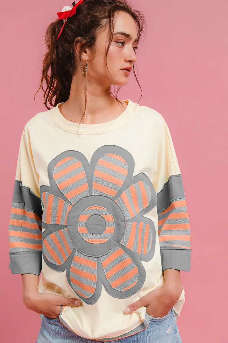 Abrasion Resistant Fabric FleeceLined IT4016R-02 | COLORBLOCK STRIPE FLOWER PATCHWORK TOP