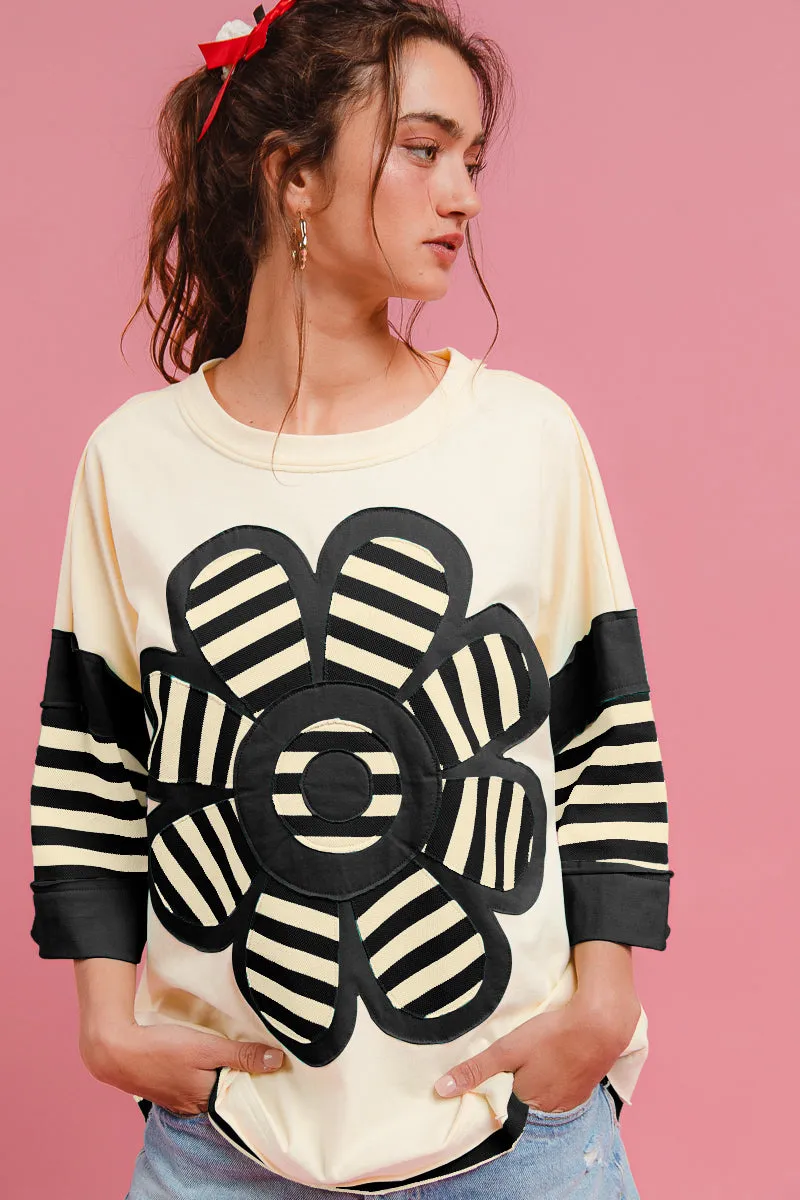 IT4016R-02 | COLORBLOCK STRIPE FLOWER PATCHWORK TOP Low Bulk High Warmth Packable Construction