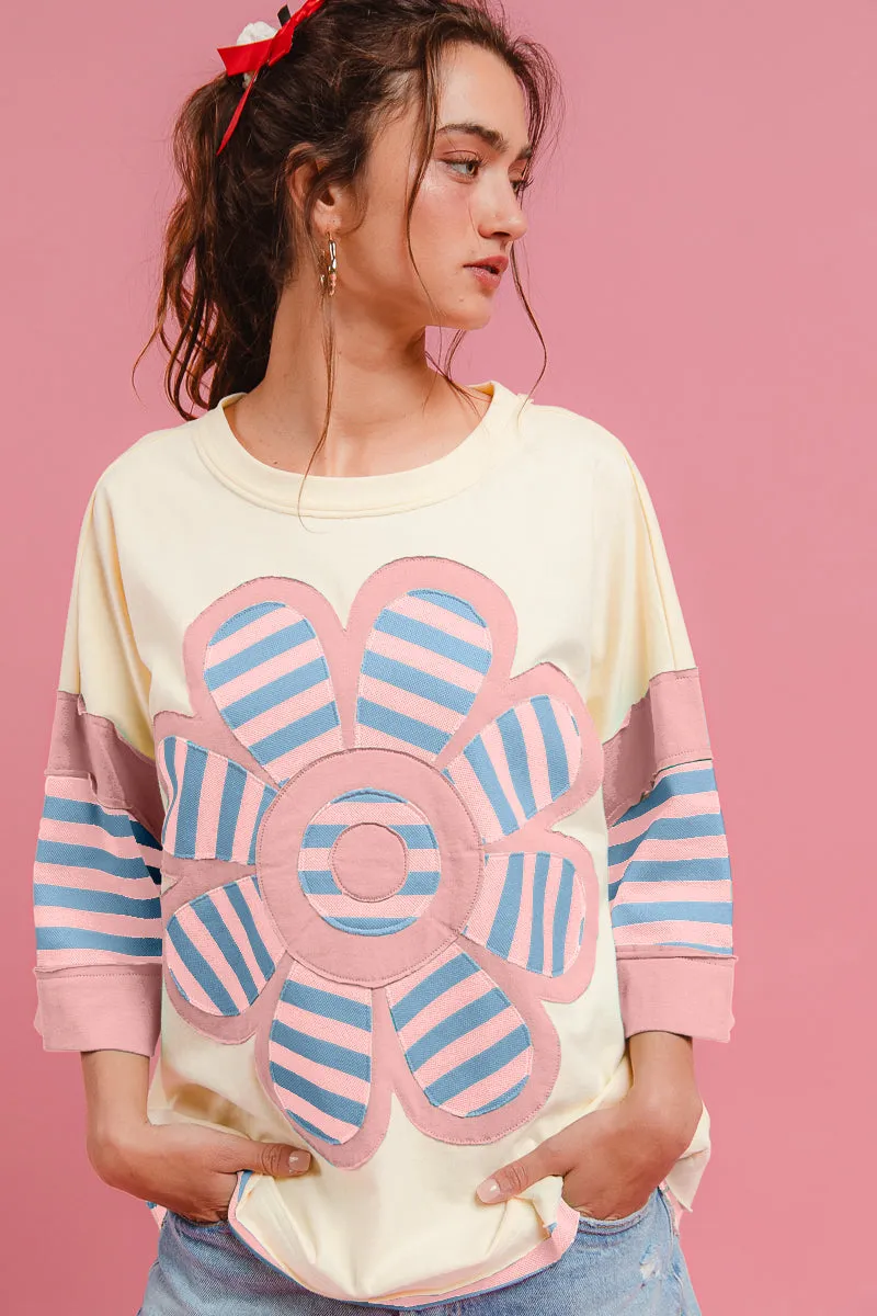 Water Repellent Fabric Good Material IT4016R-02 | COLORBLOCK STRIPE FLOWER PATCHWORK TOP