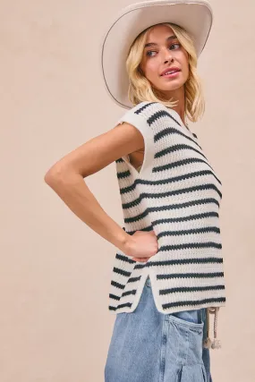 IT1000R-05 | STRIPED WITH TEXTURED SLEEVELESS KNIT TOP SnapFastenings