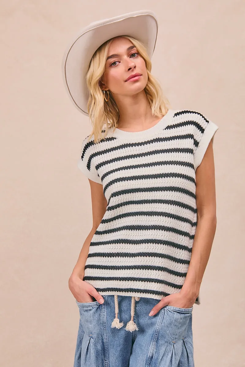 Morning Commute Gear Layer Up Style IT1000R-05 | STRIPED WITH TEXTURED SLEEVELESS KNIT TOP