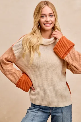 IT4878-01 | COLOR BLOCK TURTLE NECK HACCI KNT TOP Functional Fit