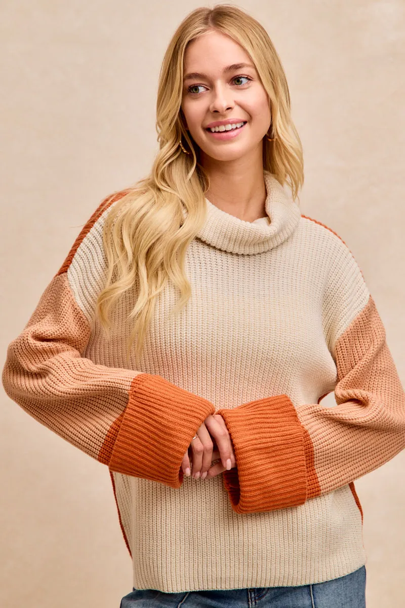 hypoallergenic material Chill Weather IT4878-01 | COLOR BLOCK TURTLE NECK HACCI KNT TOP