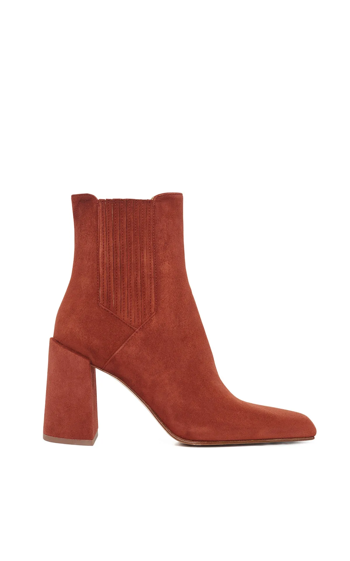 Stretch Waistband Design Luke High Heel Ankle Boot in Burnt Sienna Suede