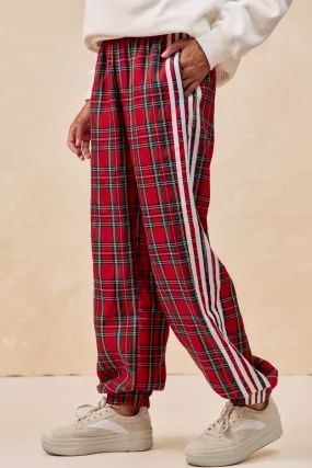 Side Slit Feminine Touch IB1741G-04 | SIDE LINES CHRISTMAS PLAID TRACK PANTS