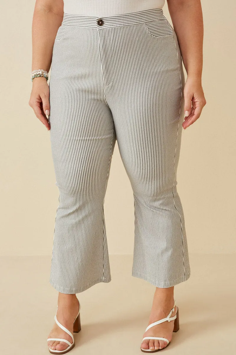 Clean Cut Recyclable Fabric Blend Stretch Pinstripe Flared Pants