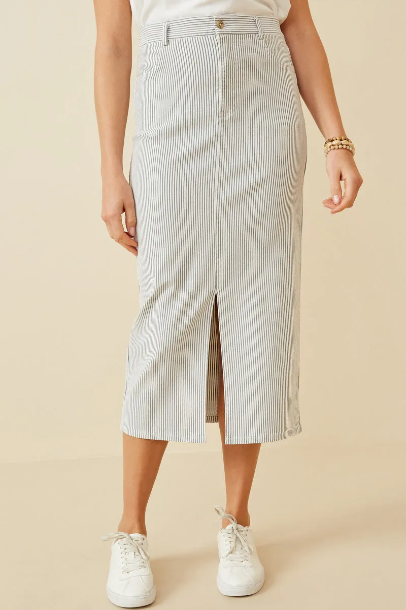 Stretch Pinstripe Front Slit Skirt Reflective accents Relaxed Comfort