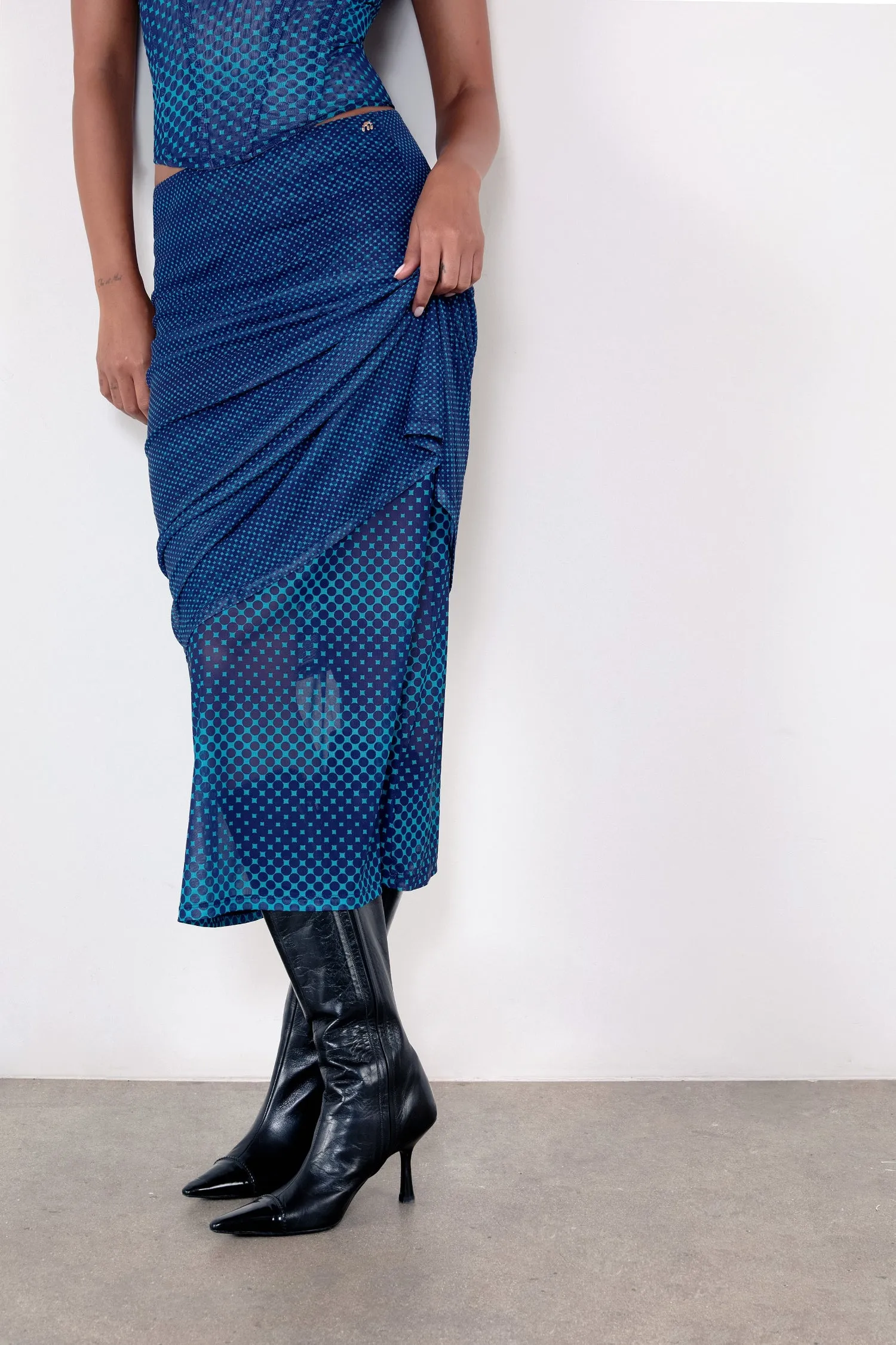 MARIA SKIRT - WARPED DOT COBALT urban scene