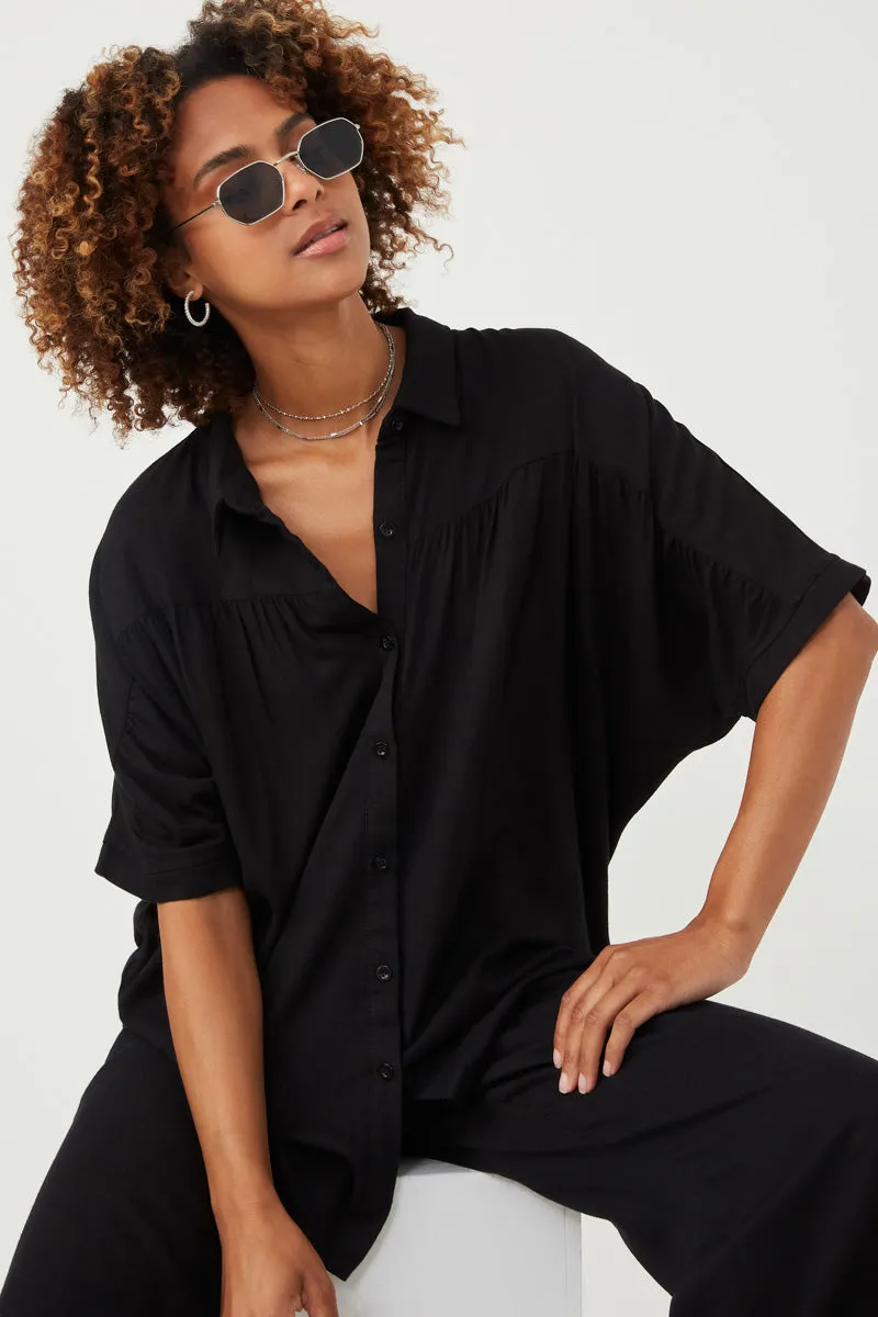 Chic Cardigan Button Up Collared Dolman Shirt