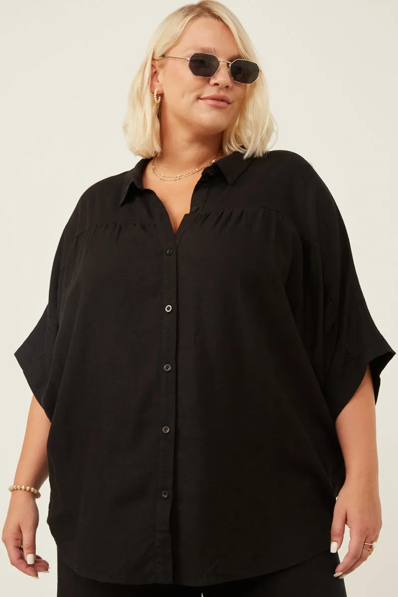 Stylish T-shirt Button Up Collared Dolman Shirt