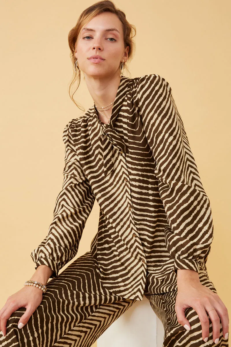 Animal Print Long Sleeve Tie Detail Shirt Versatile Style