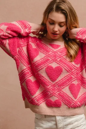 Non Iron Technology QuickDryTechnology IT1249S-12 | HEART PRINTED TEXTURED SWEATER TOP