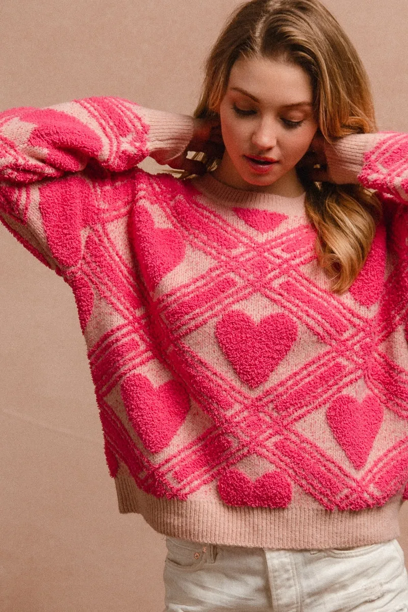 Non Iron Technology QuickDryTechnology IT1249S-12 | HEART PRINTED TEXTURED SWEATER TOP