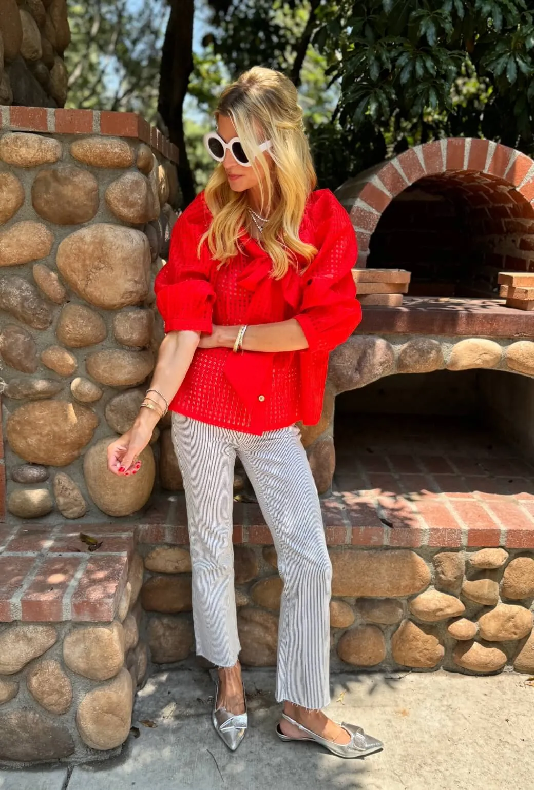 Big Bow Blouse - Red Sheer Gingham Stay Cool Technology Sport Hoodie