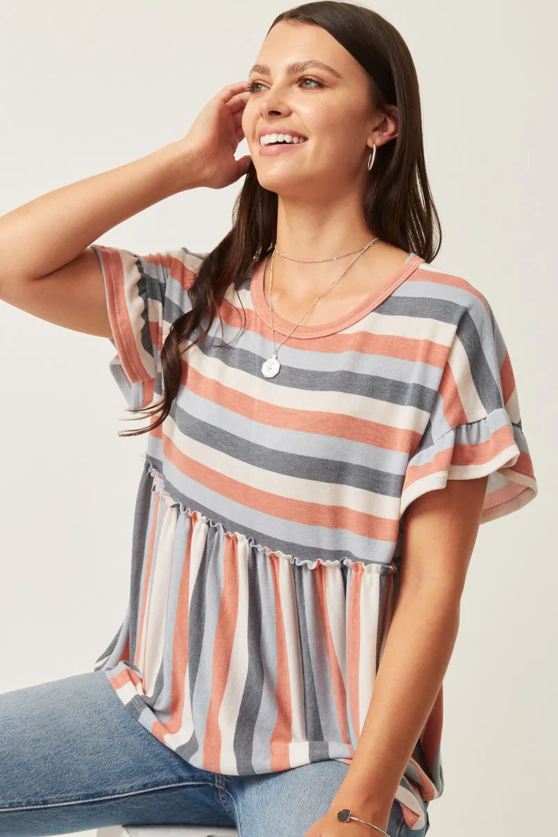 Stripe Terry Babydoll Tee Ergonomic Shoulder Shape