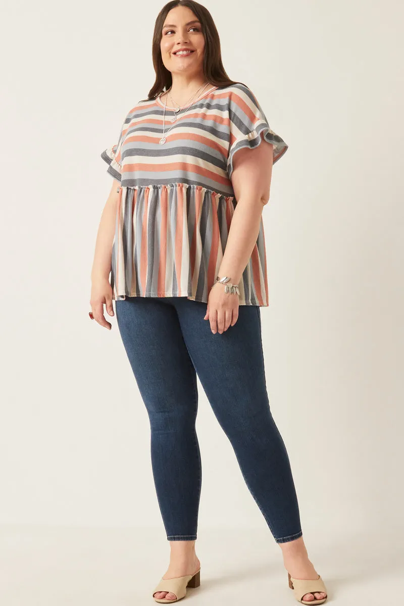 Stripe Terry Babydoll Tee Brushed Inner Layer