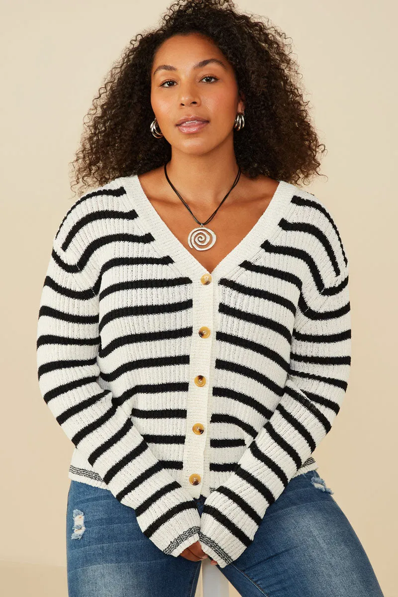 Stretch Enhanced Mobility Zones Striped Buttoned Sweater Cardigan