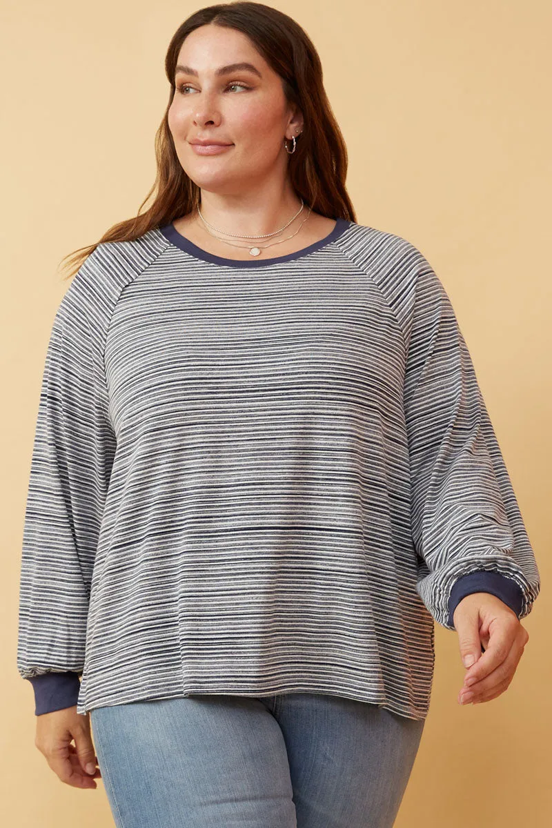 Striped Contrast Banded Raglan Knit Top Long Sleeve Polo