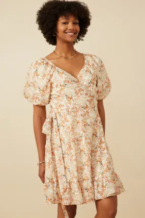 Pure Shape Textured Needlepoint Floral Belted Wrap Dress