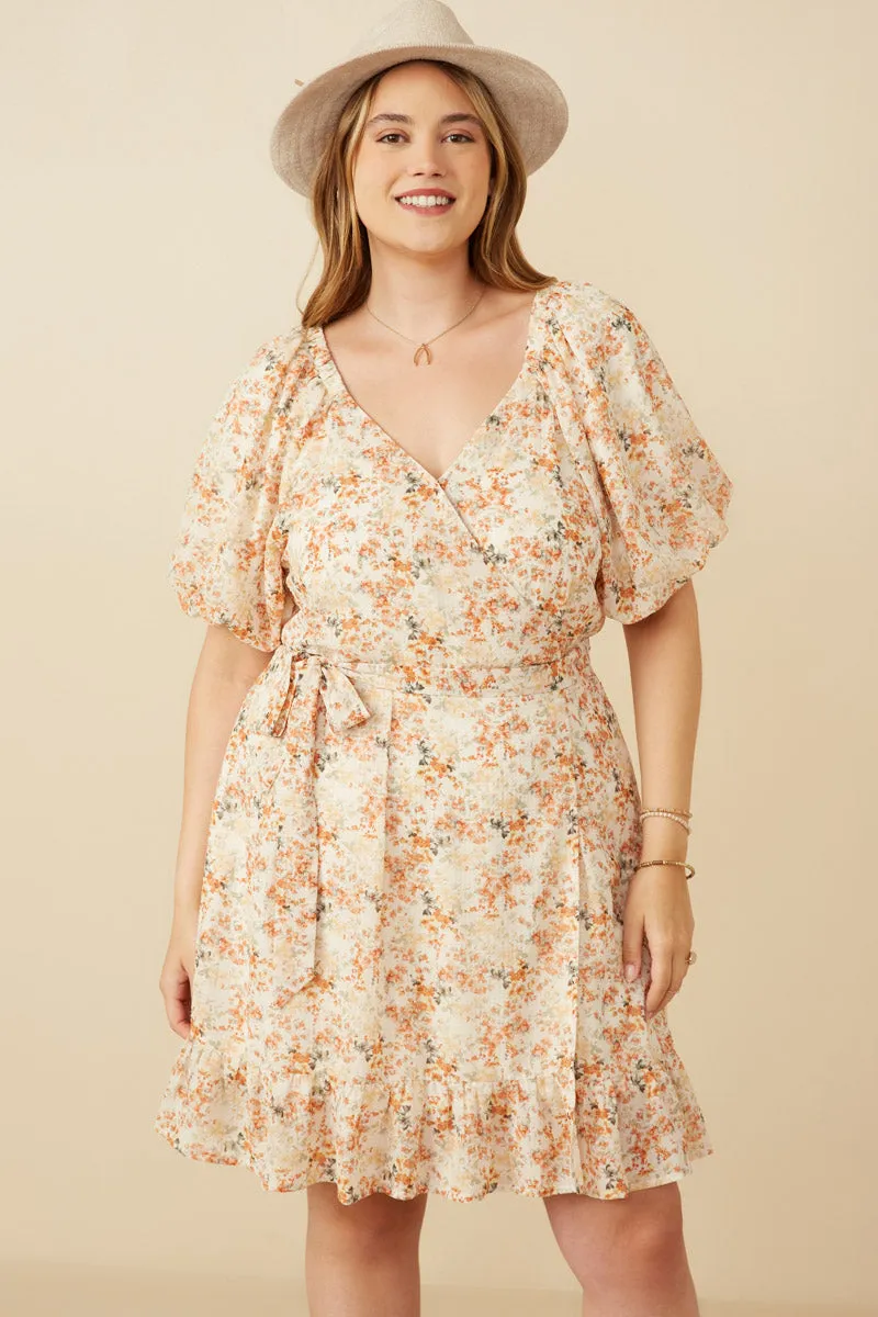 Scandi Light Date night Textured Needlepoint Floral Belted Wrap Dress