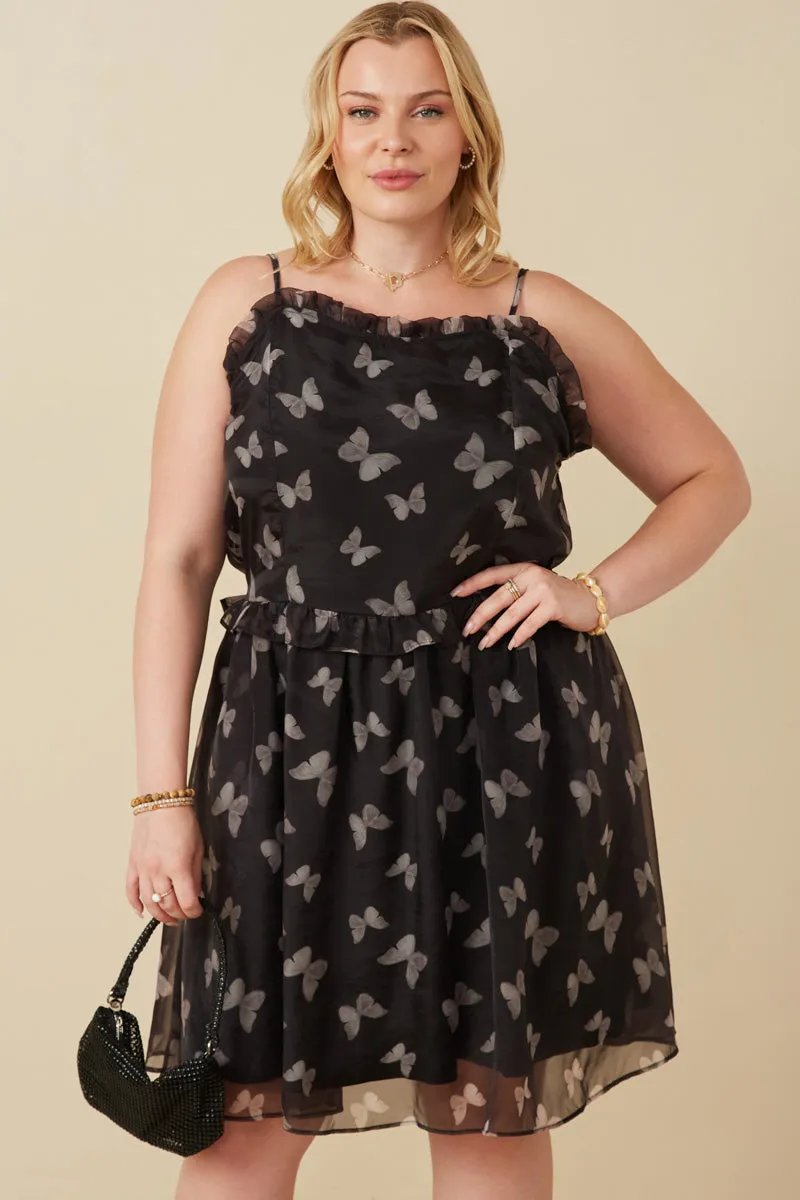 Smock Detail Butterfly Print Chiffon Dress Relax Line