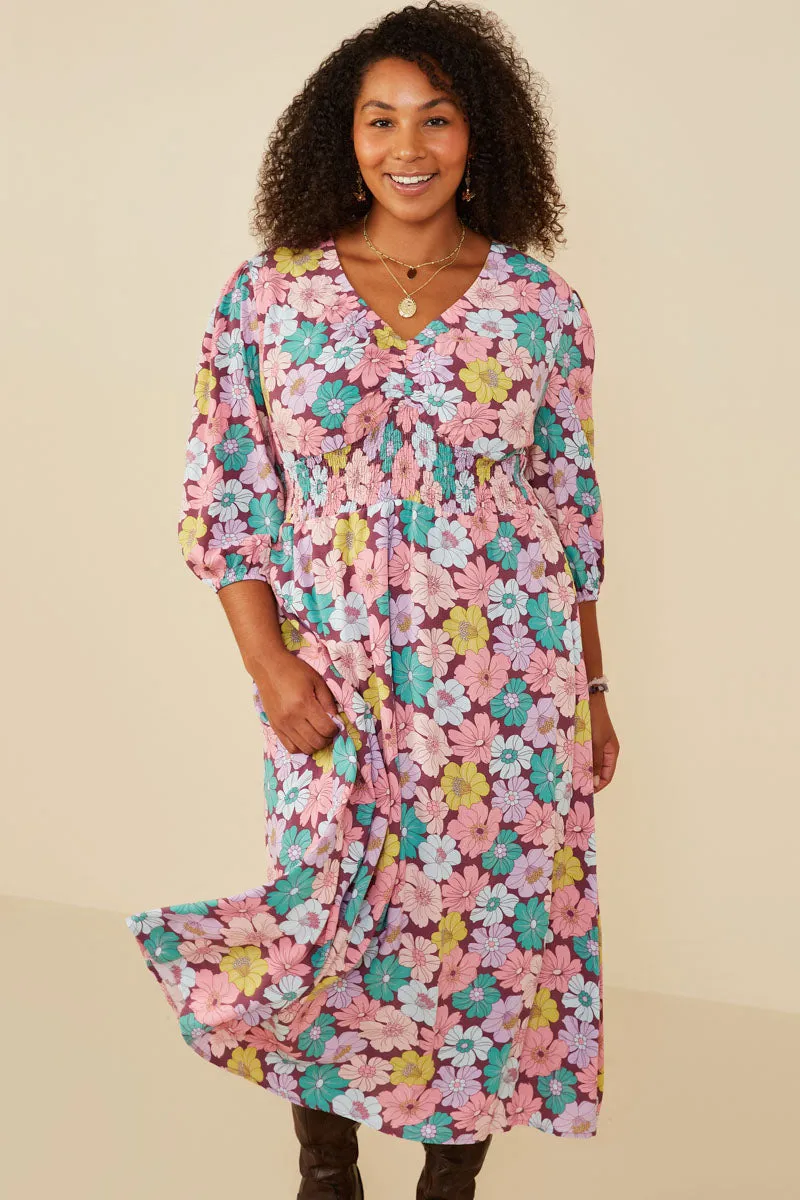 Happy Fit Go To Wear Floral Elastic And Smock Detail Dress