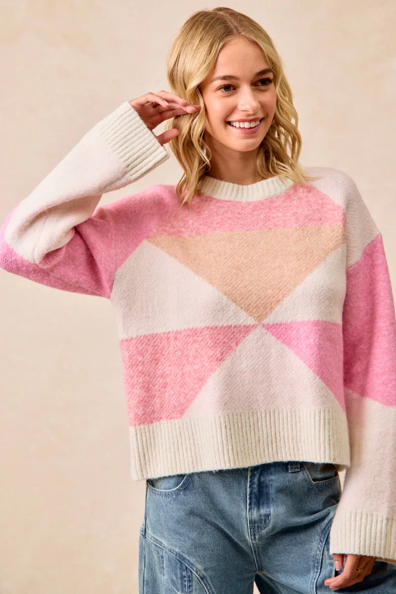 IT4629-01 | RIB BANDED COLORBLOCK SWEATER TOP Polished Casual