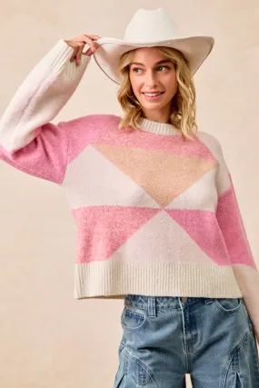 IT4629-01 | RIB BANDED COLORBLOCK SWEATER TOP Waterproof Fabric Neutral Style