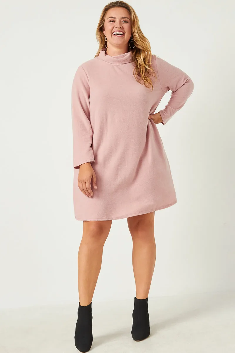Timeless Touch Stylish Pick Turtleneck Long Sleeve Brushed Knit Shift Dress