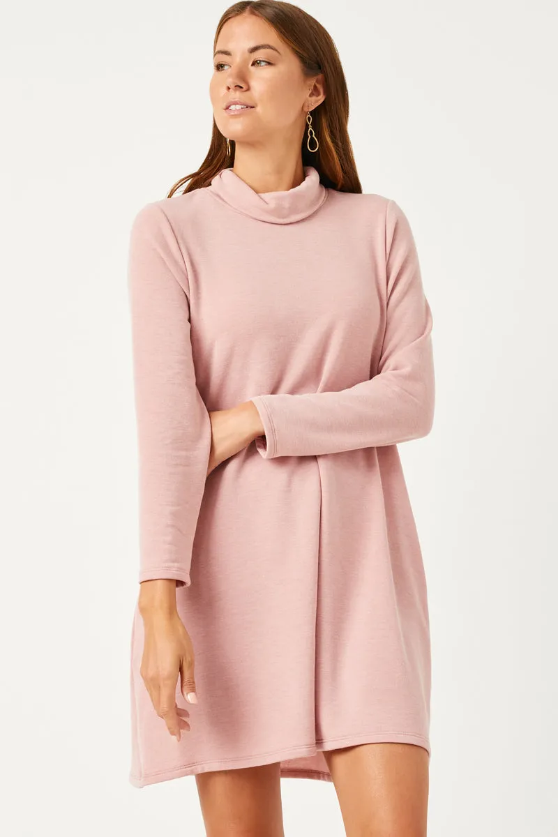 Turtleneck Long Sleeve Brushed Knit Shift Dress Travel Wear