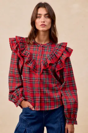 Japan Cool IT4770S-01 | CHRISTMAS PLAID RUFFLED BLOUSE TOP WITH TRIM