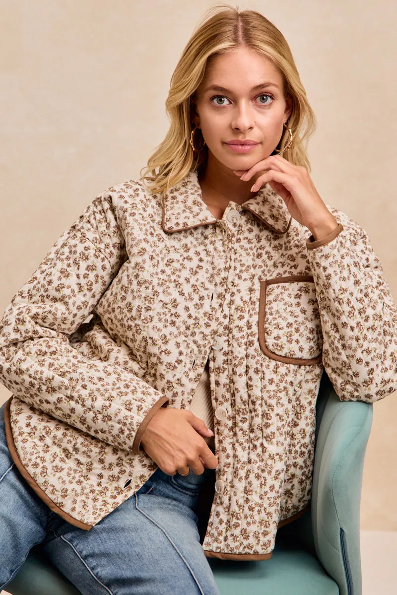 Smart Layers IT4846H-01 | FLORAL PRINTED VERTICAL QUILT JACKET TOP