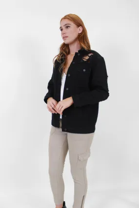 Total Destruction Oversized Denim Jacket Everyday Layer Style OdorResistantTreatment