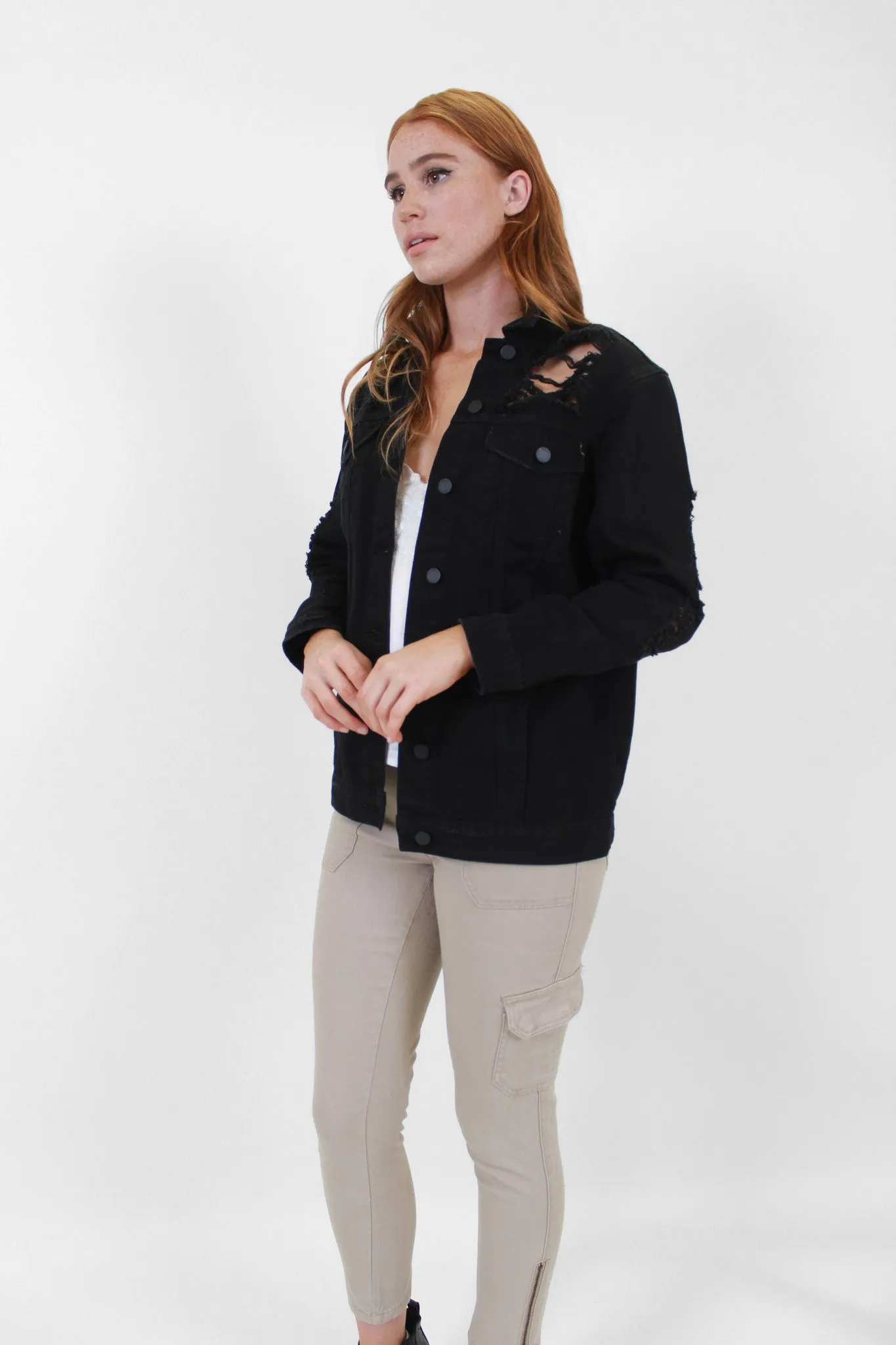 Total Destruction Oversized Denim Jacket Everyday Layer Style OdorResistantTreatment