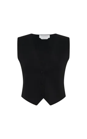 All Day Comfort Ventilated Panel Design Styx Knit Vest in Black Merino Wool Cashmere