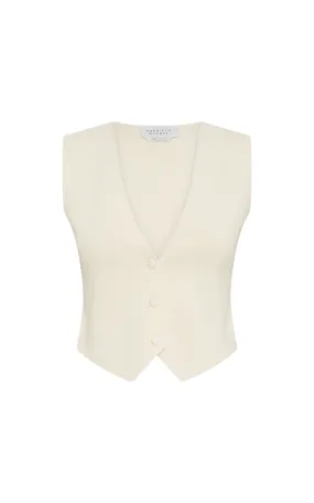 Styx Knit Vest in Ivory Merino Wool Cashmere WrinkleFree Fabric