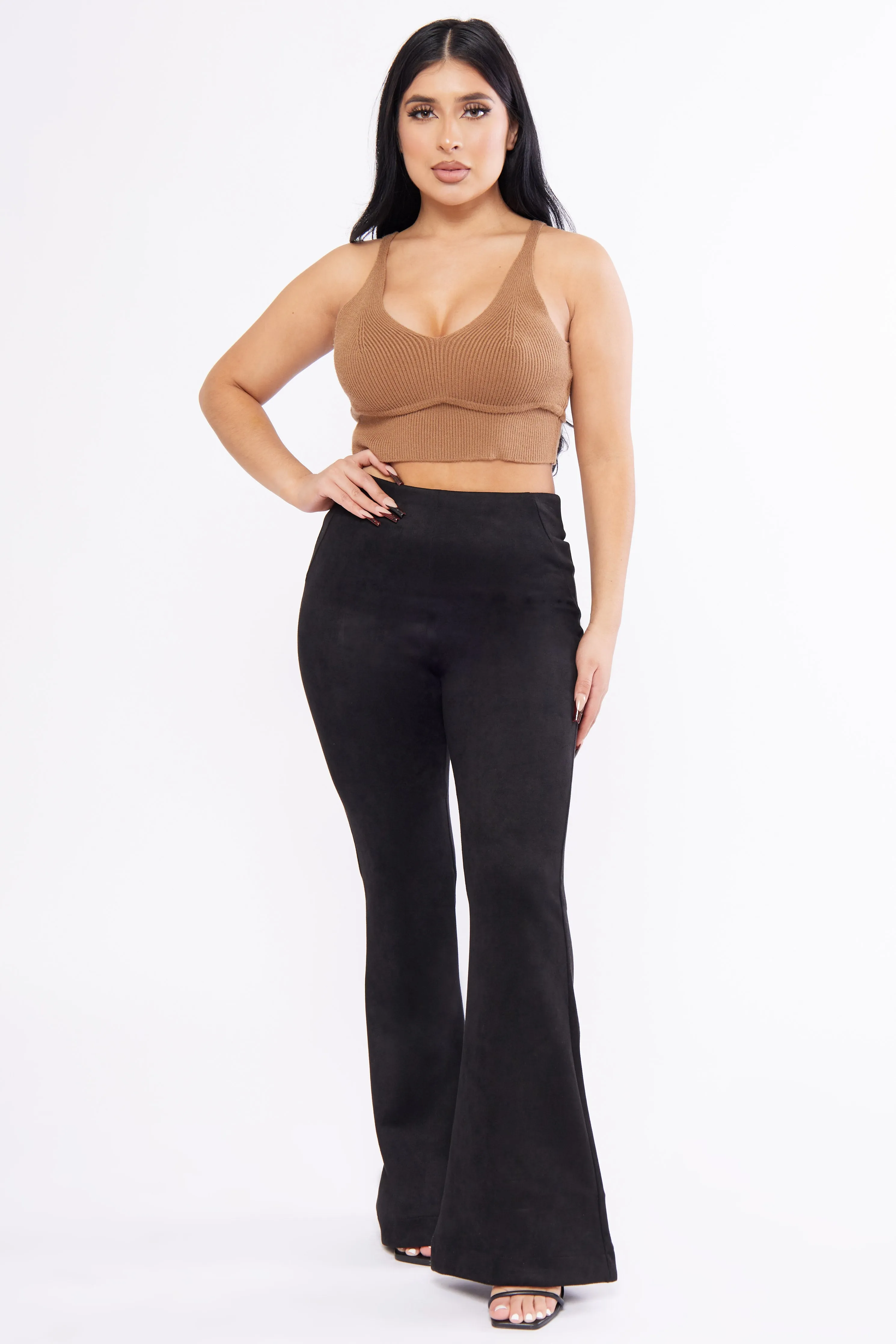 Suede High Rise Flare Pants Dark wash