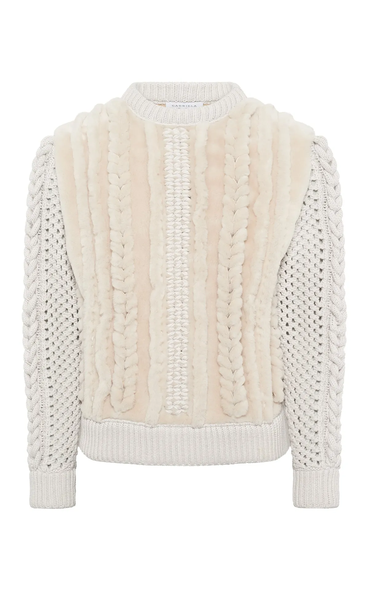 AntiSnag Yarn Technology Talus Knit Pullover in Ivory Cashmere & Shearling