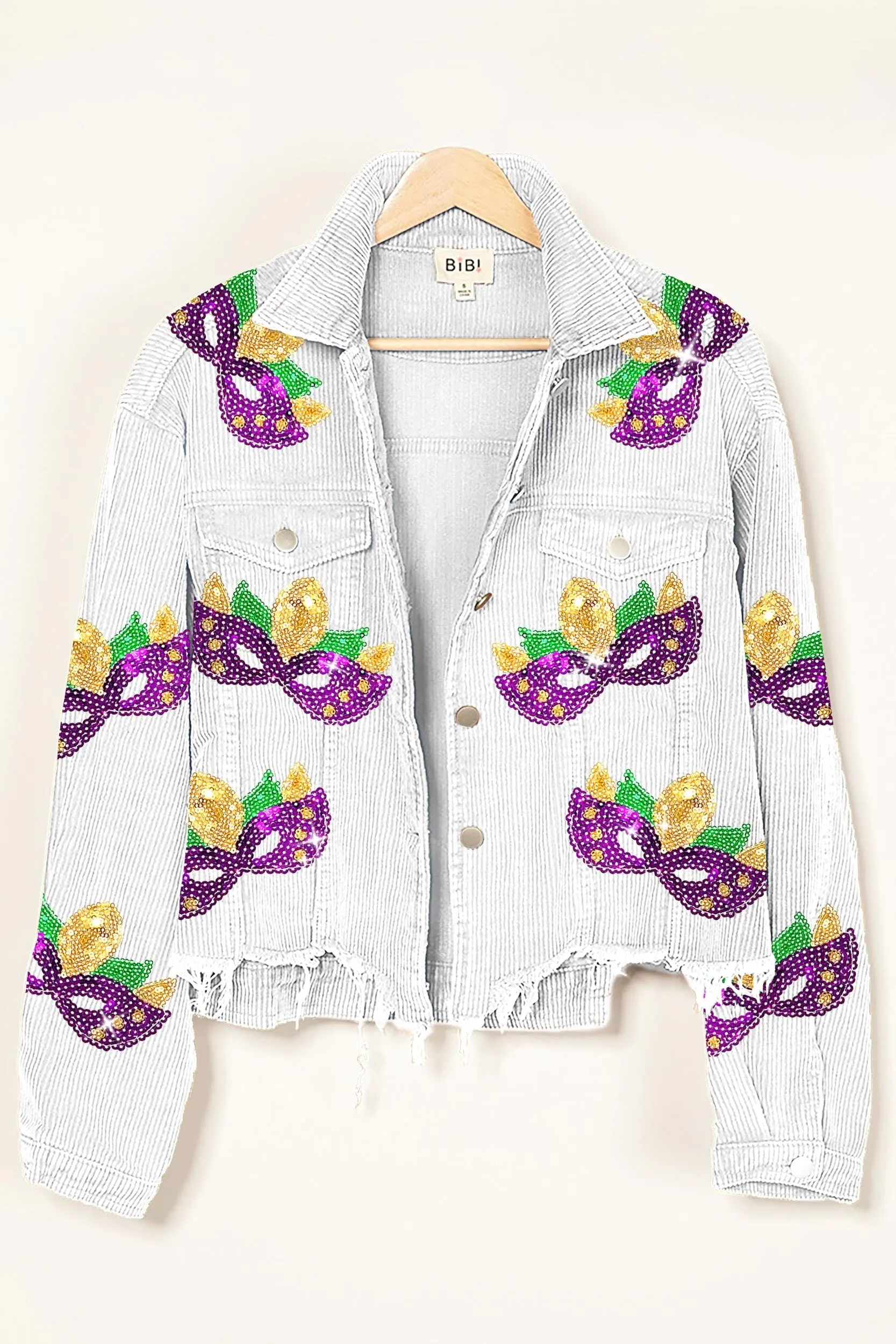 Warm Hoodie IP6187-20 | MARDI GRAS SEQUIN PATCHES WASHED CORDUROY JACKET